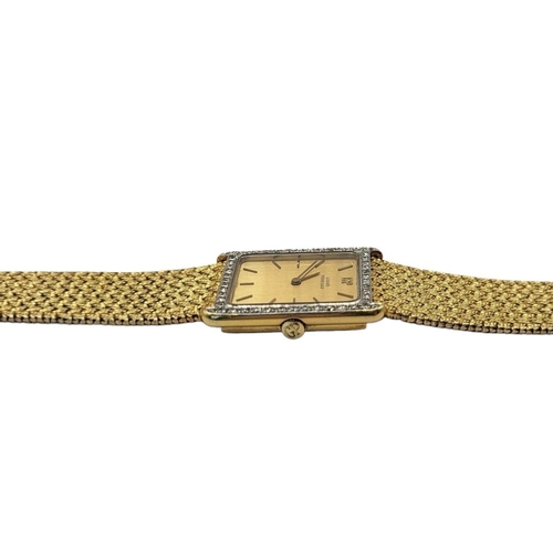 141 - GIRARD PERREGAUX, A VINTAGE 18CT GOLD AND DIAMOND GENTS WRISTWATCH
Rectangular form dial with diamon... 