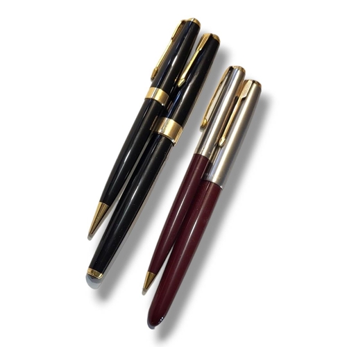 17 - PARKER, A VINTAGE FOUNTAIN PEN AND PROPELLING PENCIL SET
Marked 'Parker 17', having gold plated moun... 