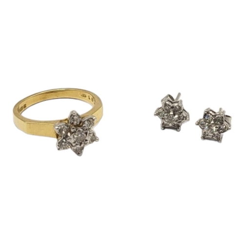 20A - AN 18CT GOLD AND DIAMOND CLUSTER RING AND EARRINGS SET
Having an arrangement of round cut diamonds f... 