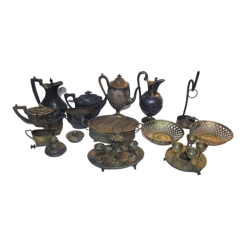 263 - A COLLECTION OF VICTORIAN AND LATER SILVER PLATED WARE
To include three hot water jugs,two teapots a... 