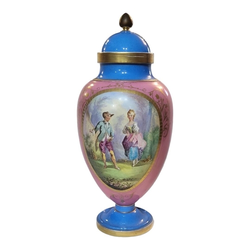 264 - A 19TH CENTURY PARIS HARD PASTE PORCELAIN GLOBULAR VASE AND COVER 
Enamelled with a pastoral scene a... 