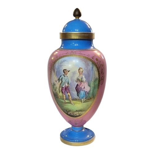 264 - A 19TH CENTURY PARIS HARD PASTE PORCELAIN GLOBULAR VASE AND COVER 
Enamelled with a pastoral scene a... 