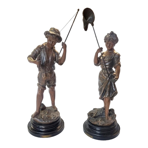 281 - AFTER GEORGES OMERTH, 1895 - 1925, A PAIR OF FRENCH 19TH CENTURY SPELTER FIGURES
Titled 'Perchere', ... 