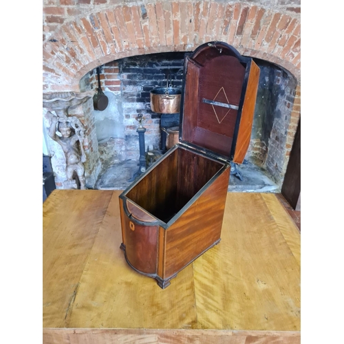 287 - A GEORGIAN MAHOGANY AND SATINWOOD DESK LETTER BOX.

Condition: converted from a knife box, some mino... 