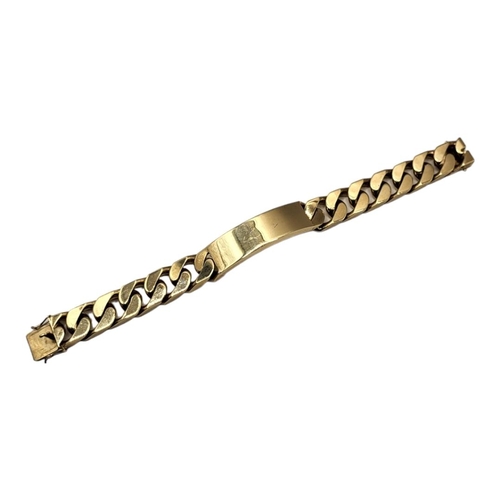 34 - A VINTAGE 9CT GOLD IDENTITY BRACELET
Curved bar with curb links.
(approx 20cm)