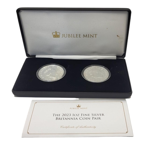 35A - JUBILEE MINT, A SILVER 1OZ COMMEMORATIVE TWO COIN SET
Titled ‘The 2023 1oz Five Silver Britannia Coi... 