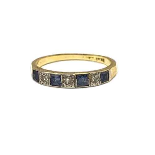 38 - A VINTAGE 18CT GOLD, SAPPHIRE AND DIAMOND HALF ETERNITY RING
Having a row of square cut sapphires in... 