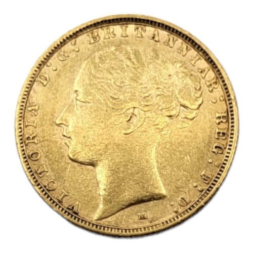 39A - WITHDRAWN A VICTORIAN 22CT GOLD FULL SOVEREIGN COIN, DATED 1886 
With young Victoria portrait bust a... 