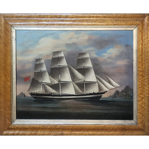 403 - CHEE QUA, A 19TH CENTURY CHINESE SCHOOL OIL ON CANVAS SHIP'S PORTRAIT
Titled 'Shipping off The Chine... 