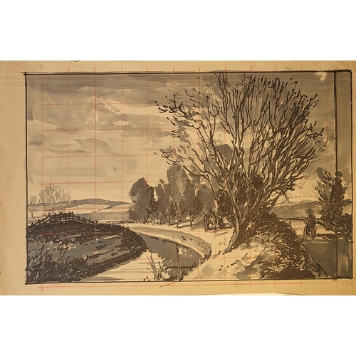 418 - ERIC BRUCE MCKAY ,1907 - 1989, A COLLECTION OF PEN AND INK ON PAPER LANDSCAPE PRELIMINARY SKETCHES
V... 