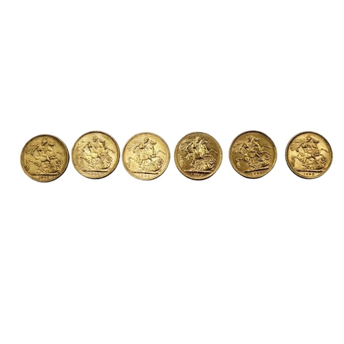 41A - A RUN OF SIX VICTORIAN 22CT GOLD FULL SOVEREIGN COINS, DATED 1891, 1892,1893, 1894 and 1895(Melbourn... 