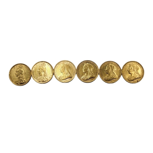 41A - A RUN OF SIX VICTORIAN 22CT GOLD FULL SOVEREIGN COINS, DATED 1891, 1892,1893, 1894 and 1895(Melbourn... 