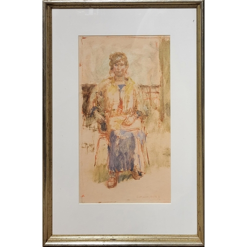 421 - WORMAN SMITH, BRITISH SCHOOL, 1910 - 1996, WATERCOLOUR AND PENCIL TECHNIQUE 
Study of a seated lady,... 