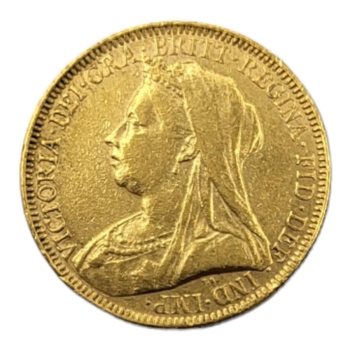 42A - A VICTORIAN 22CT GOLD FULL SOVEREIGN COIN, DATED 1893 
With veiled Victoria portrait bust and King G... 