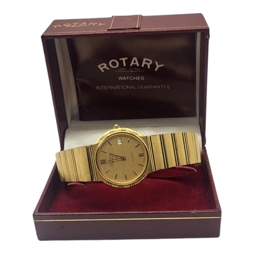 43 - ROTARY, A VINTAGE GOLD PLATED GENT’S WRISTWATCH
Slim form with integral gold plated strap, in a fitt... 