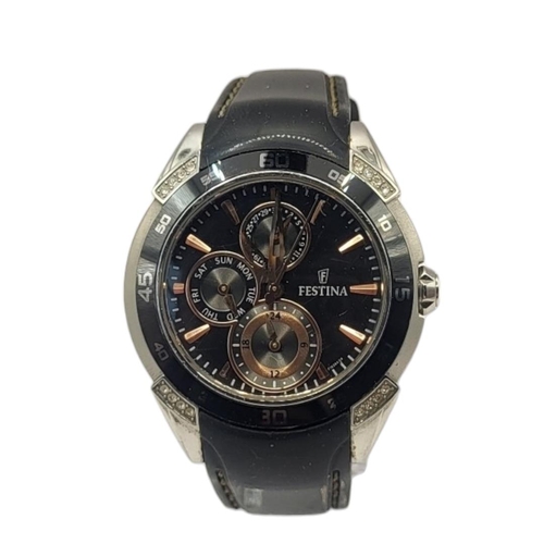 45 - FESTINA, A CERAMIC AND STAINLESS STEEL GENT’S CHRONOGRAPH WRISTWATCH
Having a black tone ceramic bez... 