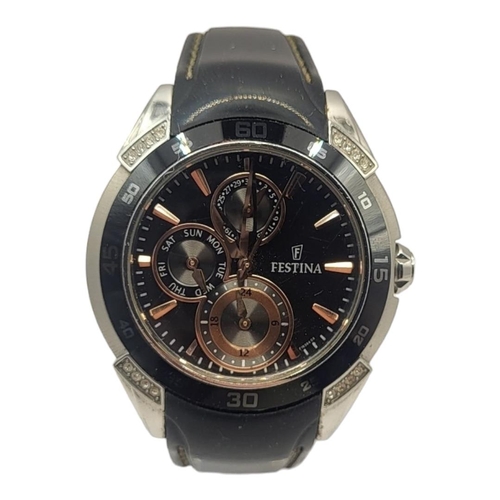 45 - FESTINA, A CERAMIC AND STAINLESS STEEL GENT’S CHRONOGRAPH WRISTWATCH
Having a black tone ceramic bez... 