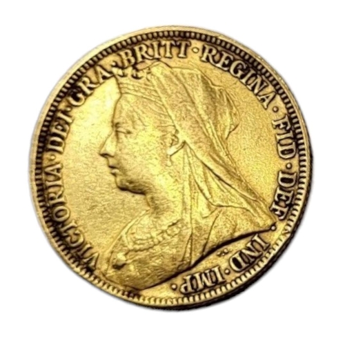 45A - A VICTORIAN 22CT GOLD FULL SOVEREIGN COIN, DATED 1896 
With veiled Victor portrait bust and King Geo... 