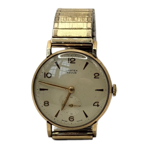 53 - VERTEX, A MID CENTURY 9CT GOLD GENT’S WRISTWATCH 
Having Arabic quarter number makings and subsidiar... 