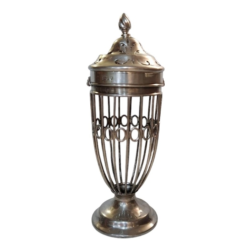 55A - A VICTORIAN SILVER SUGAR CASTER
Having a pierced domed top and pierced wire work frame, hallmarked L... 