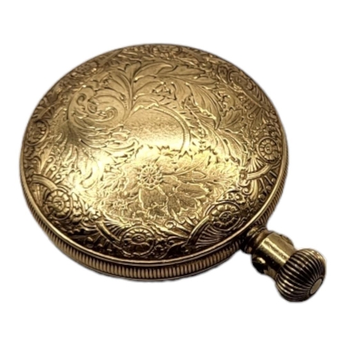 56 - A 19TH CENTURY AMERICAN YELLOW METAL LADIES POCKET WATCH 
Having Arabic number markings, engraved de... 