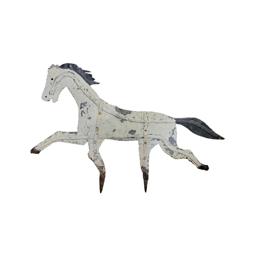 573 - A VINTAGE PAINTED STEEL EQUESTRIAN  WEATHERVANE
White painted horse with pierced black mane.
(approx... 