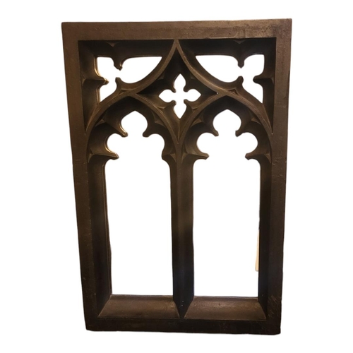 612 - A 19TH CENTURY GOTHIC FRAMED MIRROR
With ebonised oak frame.
(51cm x 73cm)

Condition: good overall,... 