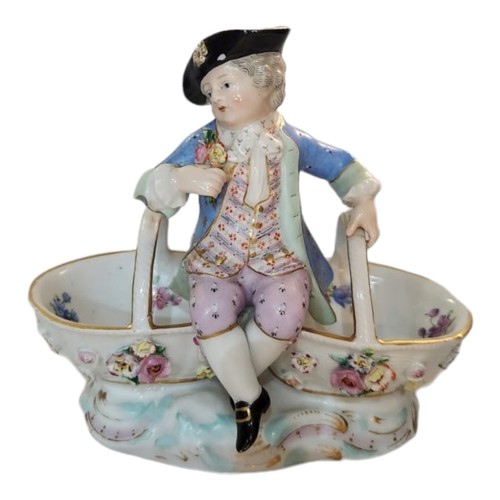 204A - MEISSEN, A 19TH CENTURY HARD PASTE PORCELAIN FIGURAL PAIR OF SALTS
Modelled in centre with an aristo... 