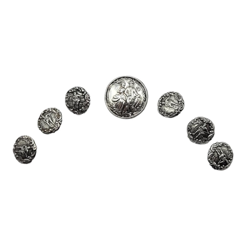 46 - LEVI AND SALAMAN, A SET OF SIX VICTORIAN SILVER BUTTONS
Embossed with figural decoration, hallmarked... 