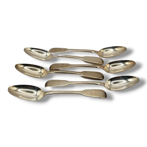 2 - A SET OF SIX GEORGIAN SILVER DESSERT SPOONS
Plain fiddle pattern with engraved family crest, hallmar... 