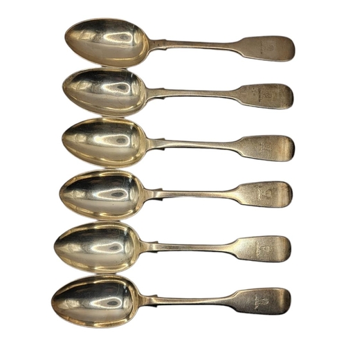 3 - A SET OF SIX VICTORIAN SILVER DESSERT SPOONS
Plain fiddle pattern with engraved family crest, hallma... 