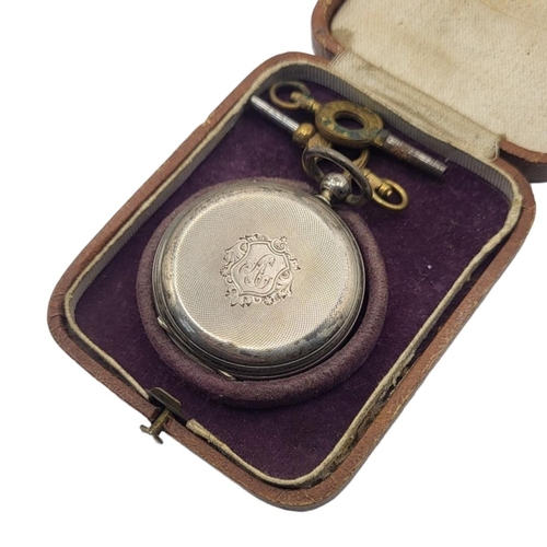 34 - A CONTINENTAL SILVER LADIES’ POCKET WATCH
Open face with key wind mechanism and fitted velvet lined ... 