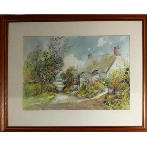 44 - GLADYS CROOK, A 20TH CENTURY WATERCOLOUR
Titled 'Rural View (Padbury, Bucks), landscape, together wi... 