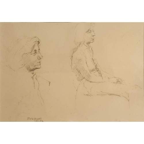 47 - NORMAN SMITH, BRITISH SCHOOL, 1910 - 1996, WATERCOLOUR AND PENCIL TECHNIQUE 
Study of a seated lady,... 