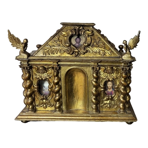 267 - A LATE 19TH CENTURY CONTINENTAL CARVED GILTWOOD RENAISSANCE/BAROQUE STYLE CHURCH TABERNACLE-SACRARIU... 