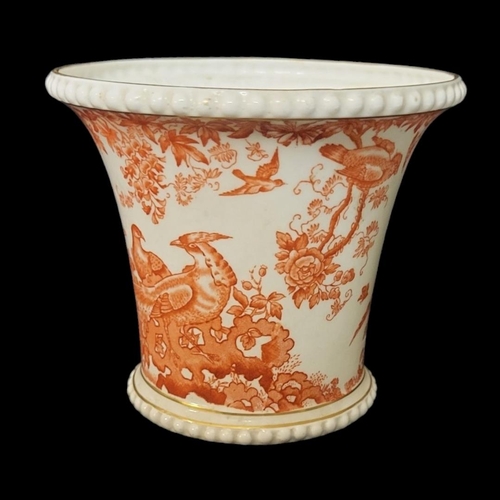 297 - ROYAL CROWN DERBY, A PORCELAIN JARDINIÈRE
Decorated with pheasants in orange palette. 
(approx 12cm)... 