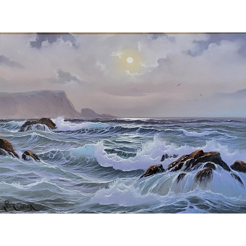 48 - PETER COSSLETT, 1927 - 2012, A PAIR OF OIL ON CANVAS
Coastal view, rough seas, signed lower left, in... 