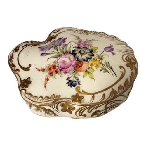 156 - AN EARLY 20TH CENTURY CONTINENTAL PORCELAIN BOX AND COVER
Rococo form, with fine hand painted floral... 