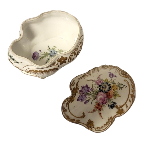 156 - AN EARLY 20TH CENTURY CONTINENTAL PORCELAIN BOX AND COVER
Rococo form, with fine hand painted floral... 