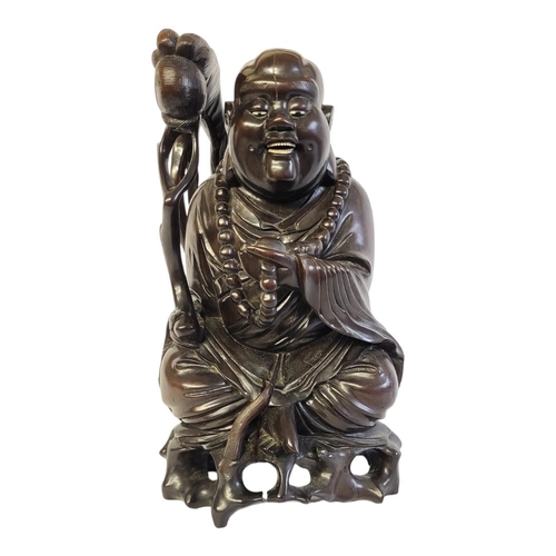 363 - A LATE 19TH CENTURY JAPANESE MEIJI PERIOD ROOT CARVING OF HAPPY BUDDHA HOTEI 
Ornately carved, weari... 