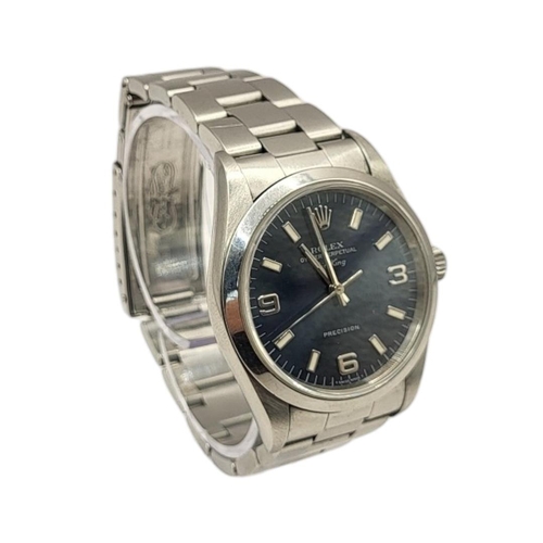 140 - ROLEX, AIR-KING, A VINTAGE STAINLESS STEEL GENT’S WRISTWATCH
Having blue tone dial with arabic numbe... 