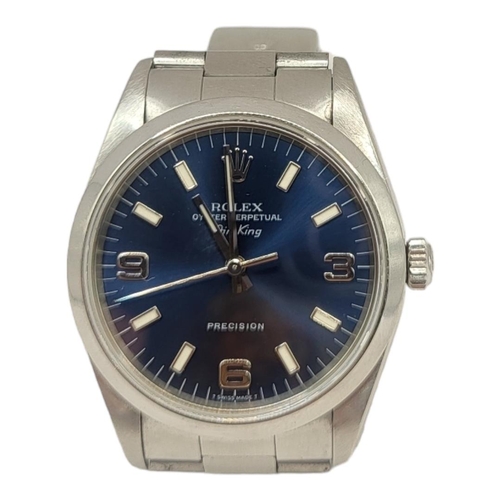 140 - ROLEX, AIR-KING, A VINTAGE STAINLESS STEEL GENT’S WRISTWATCH
Having blue tone dial with arabic numbe... 