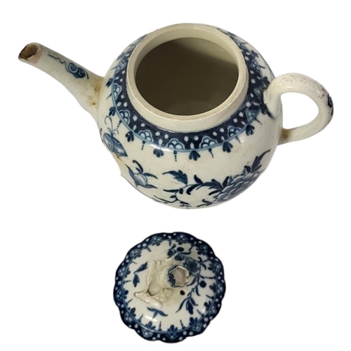 262 - ROYAL WORCESTER, AN 18TH CENTURY FIRST PERIOD DR. JOHN WALL BLUE AND WHITE GLOBULAR TEAPOT, CIRCA 17... 