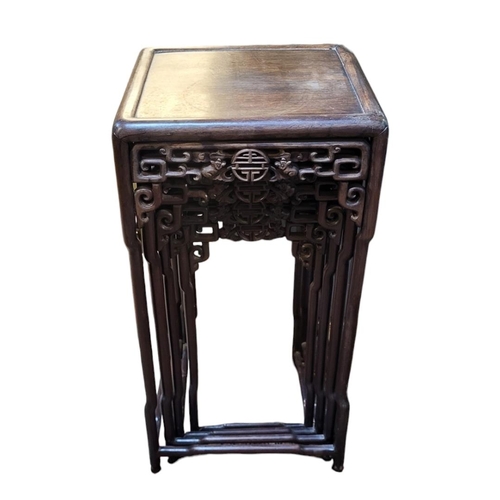 448 - A LATE 19TH CENTURY CHINESE ROSEWOOD NEST OF FOUR TABLES, CIRCA 1900
Plain design, with a rectangula... 