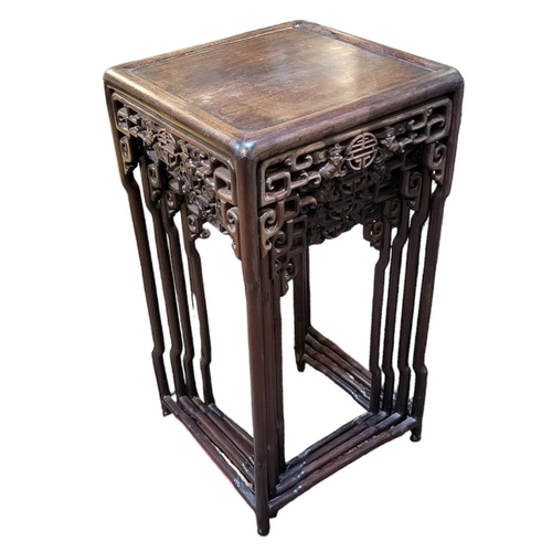 448 - A LATE 19TH CENTURY CHINESE ROSEWOOD NEST OF FOUR TABLES, CIRCA 1900
Plain design, with a rectangula... 