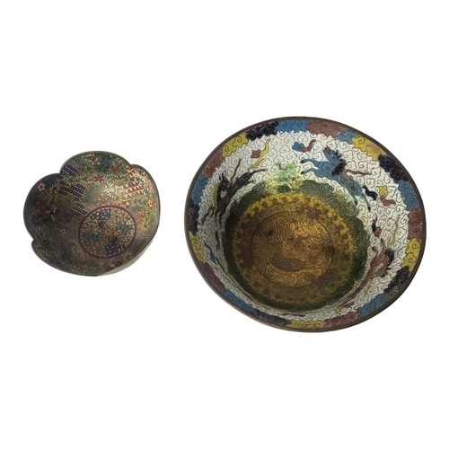 449 - A 19TH CENTURY MEIJI PERIOD CLOISONNÉ AND ENAMEL PEDESTAL BOWL
Decorated to interior and exterior wi... 