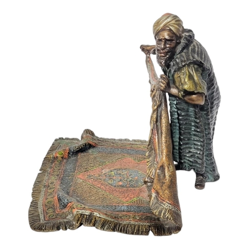 277 - FRANZ BERGMAN, AN EARLY 20TH CENTURY COLD PAINTED AUSTRIAN FIGURAL BRONZE GROUP, AN ARAB CARPET SELL... 