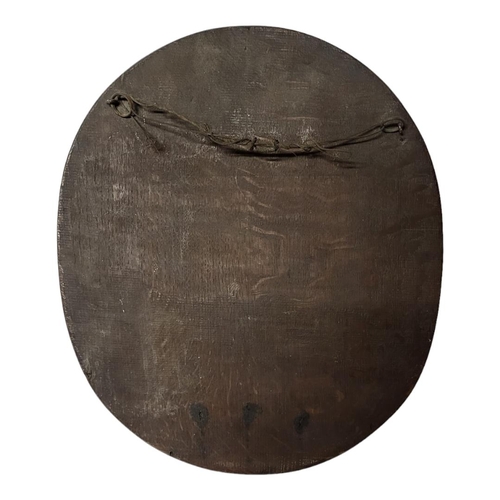 284 - A LATE 19TH CENTURY ECCLESIASTICAL CONTINENTAL OAK OVAL BUST OF CHRIST/ECCOHOMO HANGING WOOD PANEL
C... 