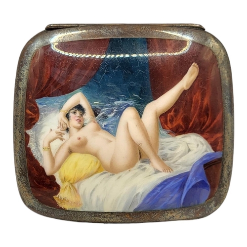 2A - A 20TH CENTURY CONTINENTAL SILVER AND ENAMEL EROTIC CIGARETTE CASE
Reclining female, case marked ‘92... 