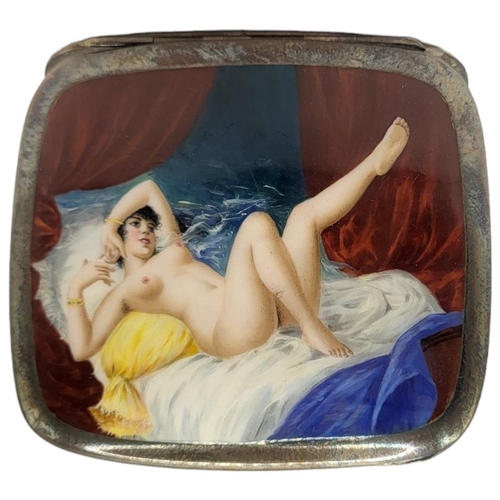 2A - A 20TH CENTURY CONTINENTAL SILVER AND ENAMEL EROTIC CIGARETTE CASE
Reclining female, case marked ‘92... 